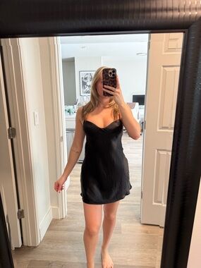 Zara Black Satin Slip Dress with Gathered Back